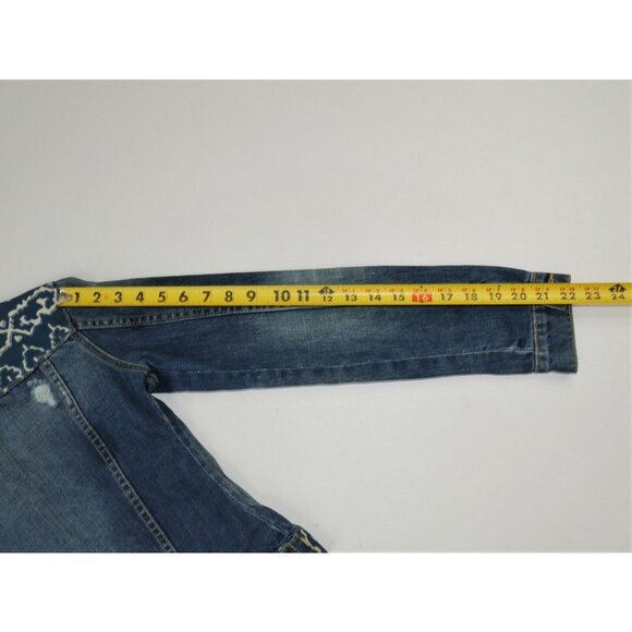 Anthroplogie Artisan De Luxe  Blue Denim Jean Jacket w Batik Womens X Small EUC - Picture 10 of 12
